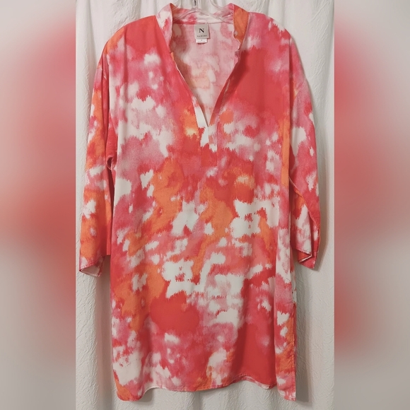 Natori Dresses & Skirts - 3 X$20 Natori Red and Orange Abstract Shirt Dress V neck Pockets Size M